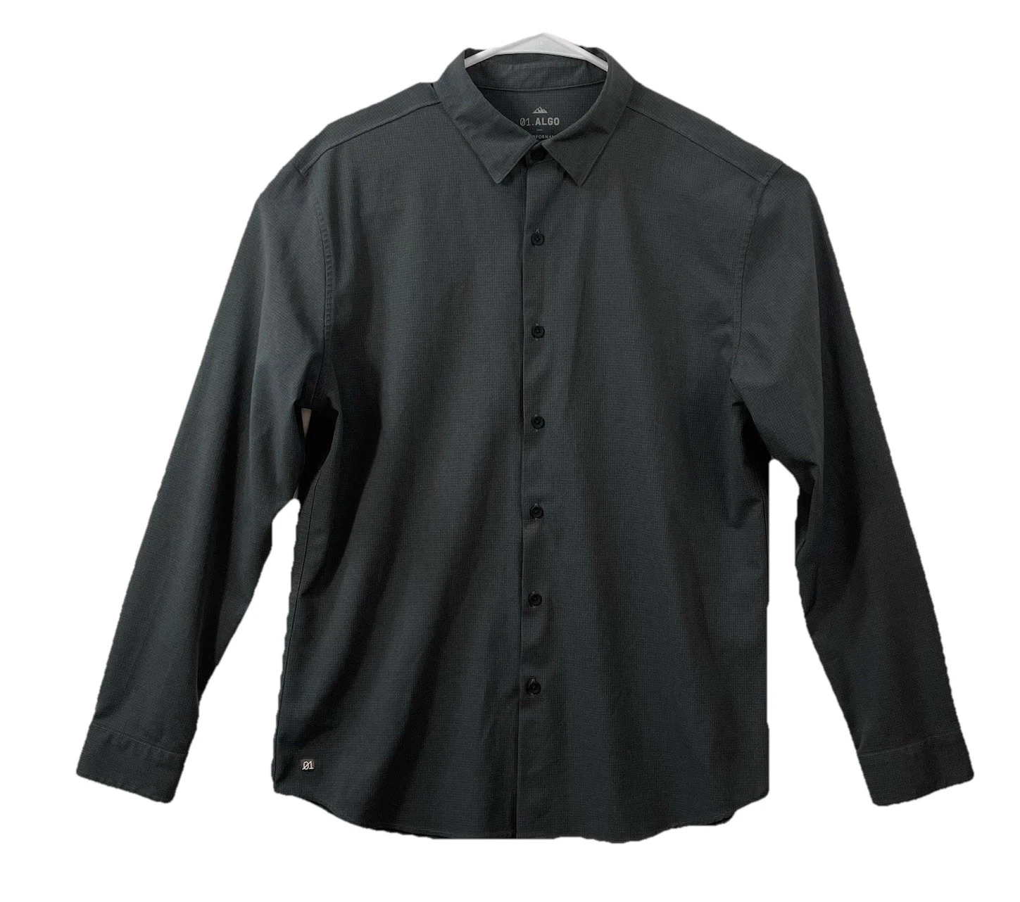 01.Algo Performance Shirt Men Large Gray Stretch UV Protection Classic Button-Up