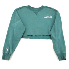 Playboy by PacSun Womens Teal Cropped Crewneck Sweatshirt Size S