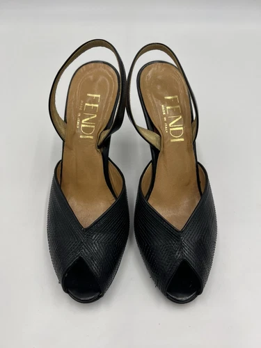 Scarpe donna Fendi by carolini pelle punta aperta tacco alto misura 7 5N colore nero