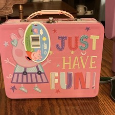 The Tin Box Company Peppa Pig Pink Metal Lunchbox Tin w/ Handle "Just Have Fun"