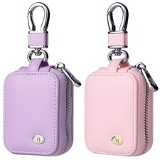 Portable Pink PU Leather Headphone Storage Bag with Keychain and Pouch