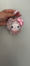 Cat Plush Clip-On Keychain Charm, Pink Gray White, Animation Theme