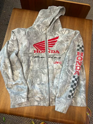 Hollister Men’s Full Zip Gray Camo Hoody w/ Honda Embroidered Logos men’s L EUC - Photo 1/4