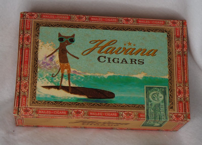 Maileg Mum & Dad Mouse In Cigar Box - Havana Surfer Cat Edition