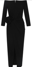 Oscar de la Renta Womens Medium Black Rose Accents Of The Sholder Dress