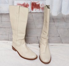 Ecru Weiße Schlichte Echtleder Fettleder Cowboy Stiefel Flach 37