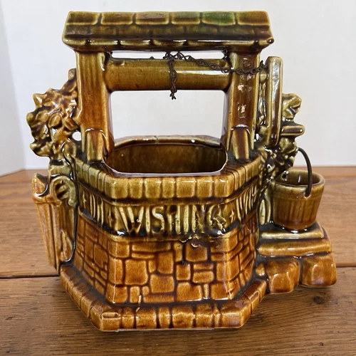Vintage 1950s McCoy "Oh Wishing Well Grant A Wish To Me" Ceramic Pottery Planter