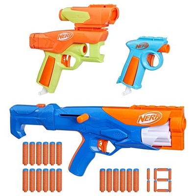 Hasbro F8633 Nerf N Series Gear Up Pack Foam Dart Blaster, 3 Blasters with Stock