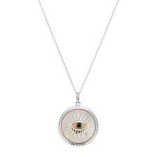 Finecraft Devil Eye Disc Necklace with MOP and Sapphire in Sterling Silver, 17"