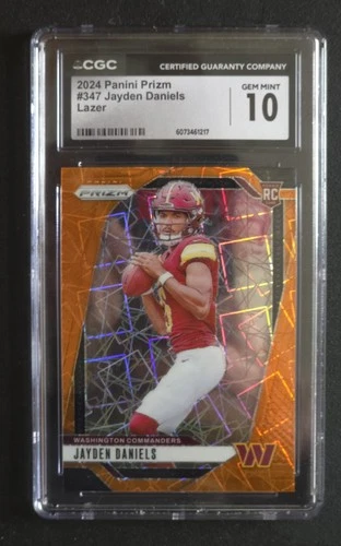 2024 Panini Prizm Jayden Daniels Orange Lazer Prizm Rookie RC #347 PSA 9