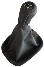 FÜR AUDI A4 B5 94-01 5 GANG LEDER ALCANTARA ©  SCHALTKNAUF SCHALTSACK NAHT ROT