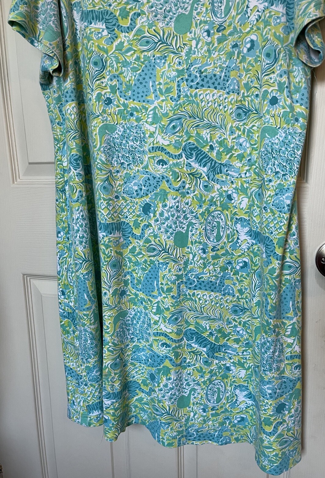 VTG Key West Hand Print Fashions Green Jungle Print Cotton T Shirt Dress XL RARE image 3