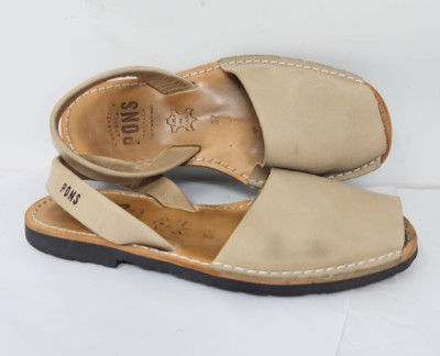 PONS Avarca Menorea Sandals Women 6.5 Sand Leather Classic Ankle Strap Open Toe