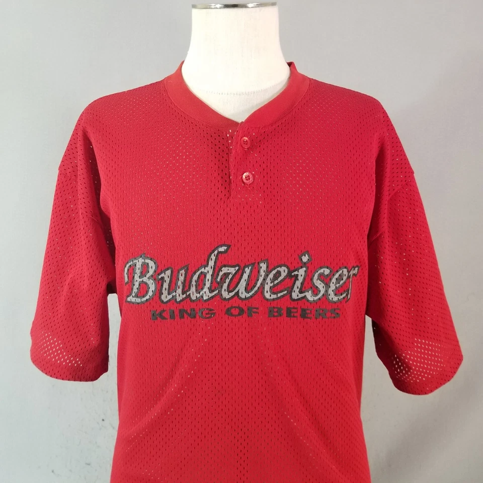 Budweiser Jersey Camisa Hombre 2XL XXL Extra Grande Rojo Manga Corta Malla Henley Foto 2 de 4