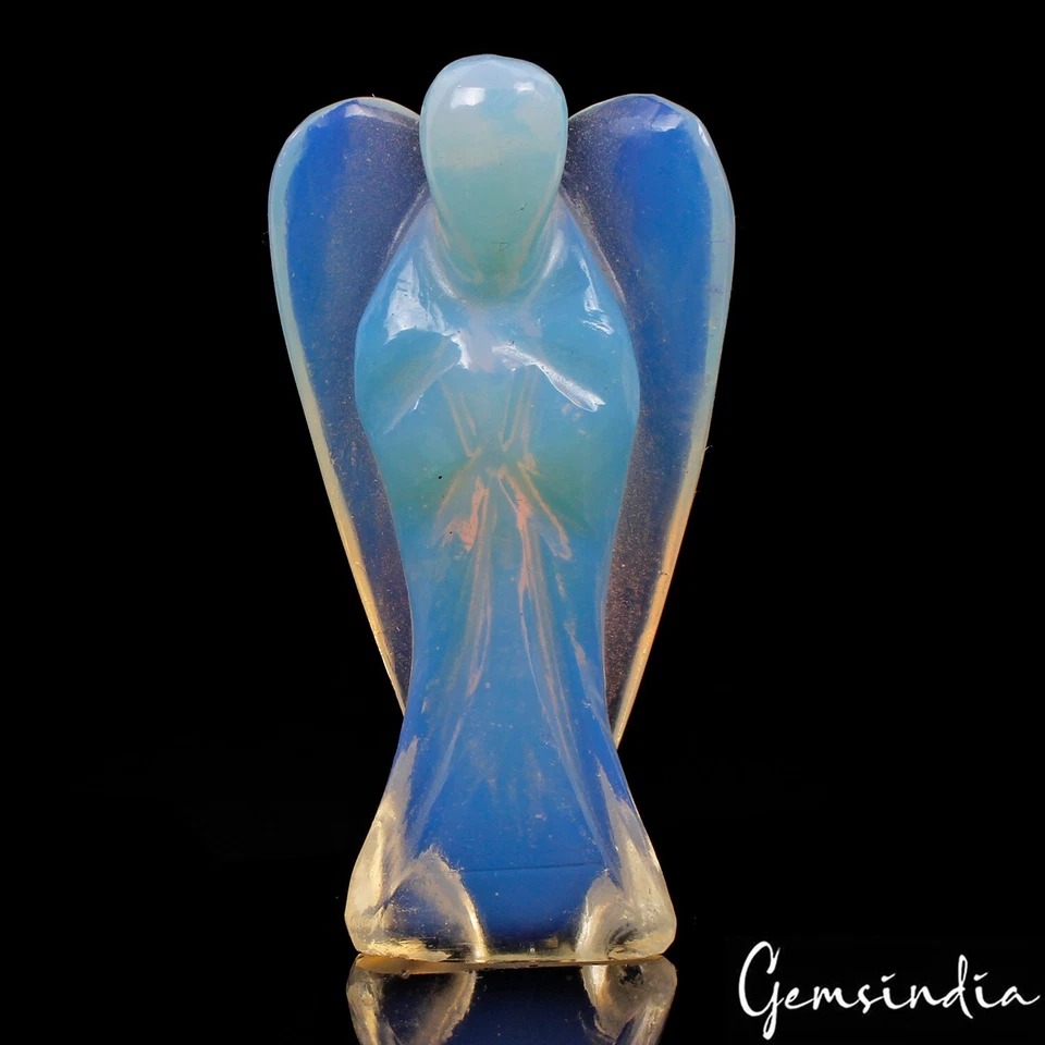 2” Mini Hydro Opal Carved Angel Decor Wings Figurine Guardian Statue~92.20 Cts - Image 3 of 4