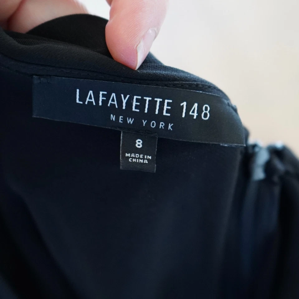 Mono LAFAYATTE 148 New York Talla 8 Negro Pierna Ancha Cuello en V Sin Mangas Pierna Envolvente Foto 3 de 4