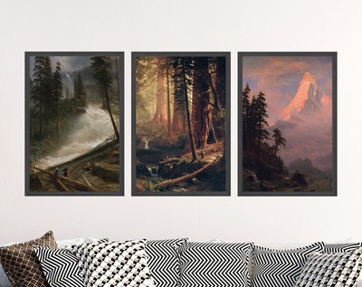 Albert Bierstadt Art Prints - Set of 3 Posters - Mountains Redwood Tree Scenery