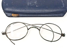 Antique Wire Round Eyeglasses Spectacles with Case - Vtg READ