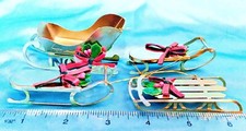 4 Set - SLED SLEIGH Trim-A-Tree Kmart Vintage Metal Christmas Ornaments