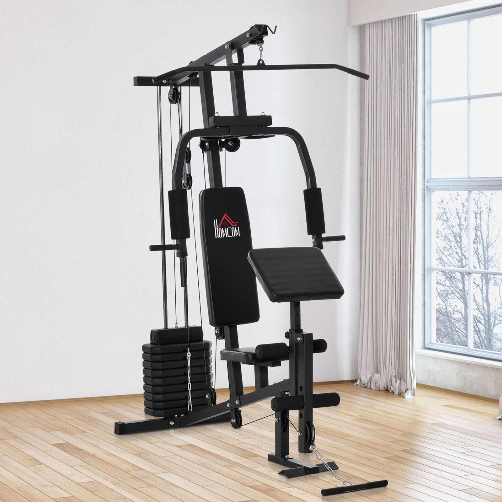 Gym Kraftstation Fitnessgerät inkl. Gewichten mit Rollenpolsterung Schwarz
