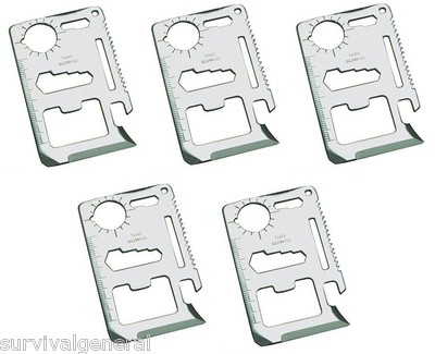 (5) 11-In-1 Multi-Functional Credit Card Style Pocket Knife Tool Camping BOB Kit