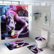 Suicide Squad Harley Quinn Bathroom Rug Shower Curtain Bath Mat Toilet Lid Cover