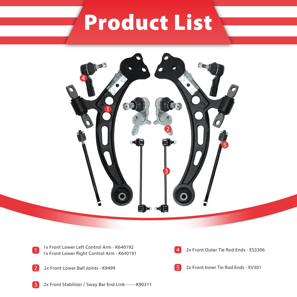Brazos de control inferiores delanteros Tierods barras estabilizadoras 10 piezas para Camry Lexus ES300 1997-2001 Foto 4 de 4
