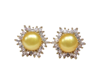 Pair of 11mm natural south sea genuine gold pearl earring 27-kdAAA  