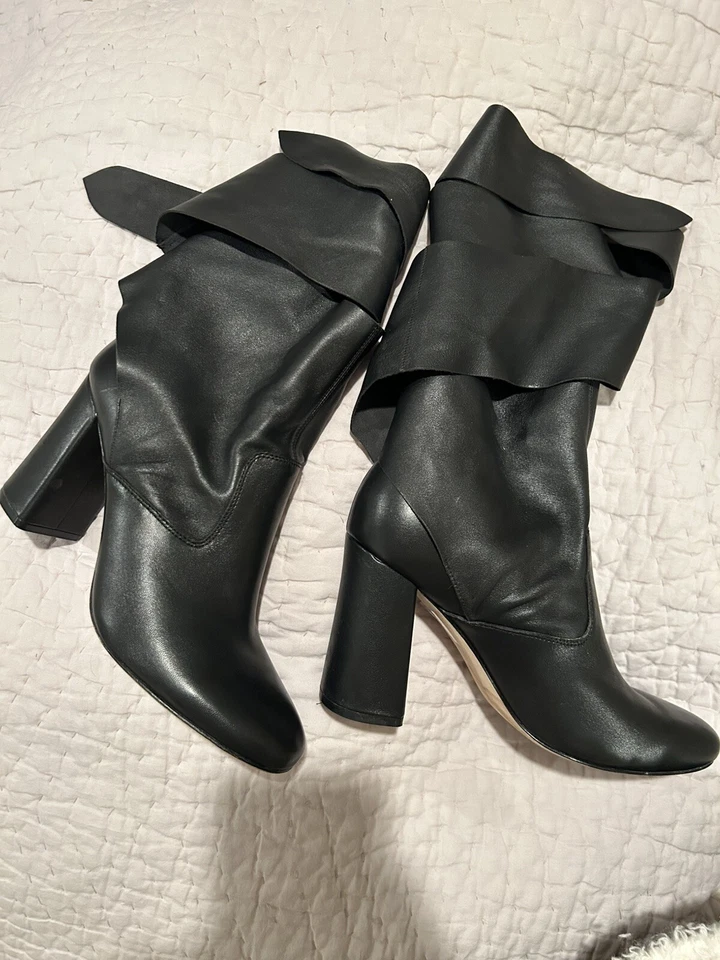 Botín Sigerson Morrison Negro Suave Mantequilla Cuero Envolvente Alrededor Tacón Bloque -Talla 9 Foto 4 de 4