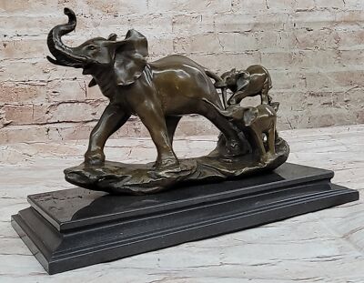 Signed Original Williams Female Elephant with Two Babies Bronze Sculpture Figure