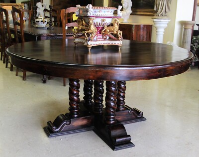 Antique Style Country French 66 inch Round Hardwood Barley Twist Dining  Table