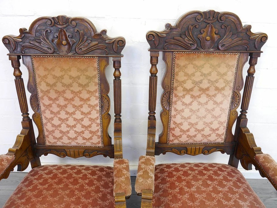 2 antike Sessel Clubsessel Polstermöbel antik Nussbaum rotes Polster (9804) - Bild 3 von 4