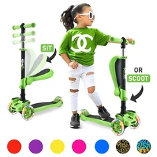 Hurtle 3-Wheeled Scooter for Kids-Built-in LED Lights, and Foldable Comfort Seat