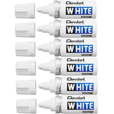 NEW 6x Pentel 100W B Permanent Marker Broad Thick Bullet Tip NIB White BULK