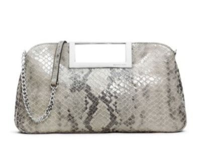 Michael Kors Berkeley Pearl Gray Snakeskin Embossed Large Clutch Silver Accents