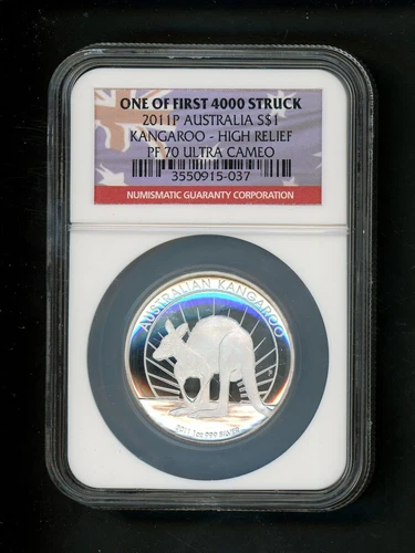 Australia 2011P $1 $1.00 Silver Kangaroo 1 Oz NGC PF 70 HIGH RELIEF ULTRA CAMEO