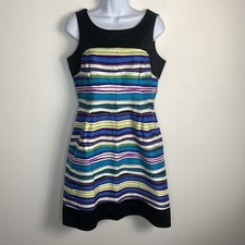 Anne Klein Dress sz 8 Blue Multicolor Striped Retro Mod Revival Art Teacher Chic