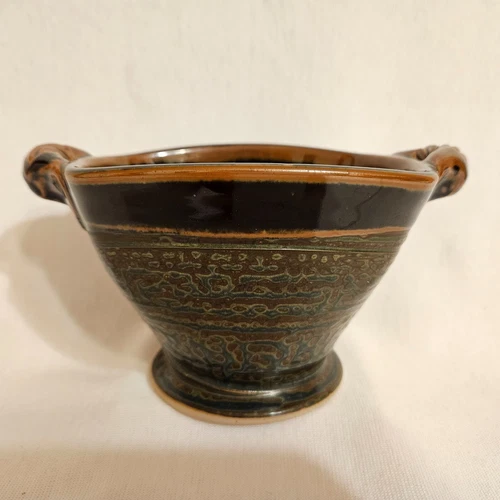 Royce Yoder Studio Art Pottery Bowl Stoneware Rectangle Black Ash Glaze USA 4"