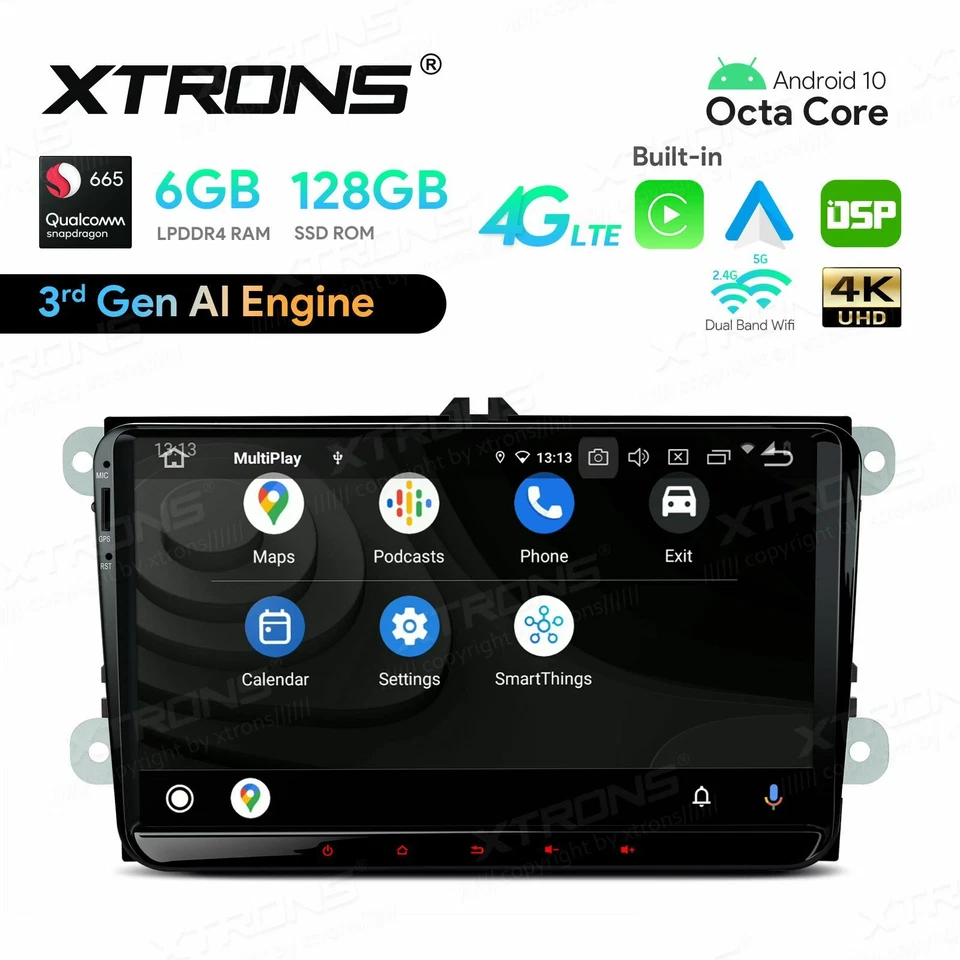 AUTORADIO ANDROID 10 STEREO AUTO VOLKSWAGEN GOLF PASSAT TIGUAN POLO 6GB 128GB - Immagine 4 di 4