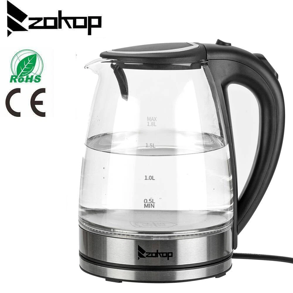 ZOKOP 1.8L Electric Kettle Glass 360 Blue LED Illuminated