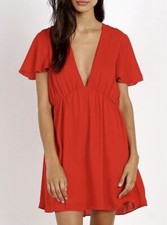 Show Me Your MuMu Red Austin Flutter Sleeve V Neck Mini Dress Size Medium