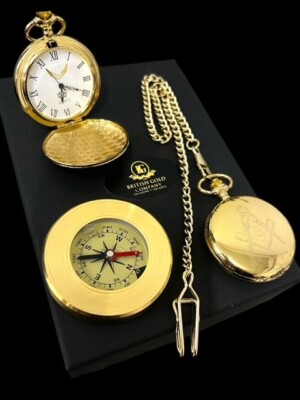 Gravur FREIMAURER TASCHENUHR KOMPASS Set im Geschenketui Freimaurer personalisiert