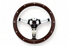 14 Slotted 3 Spoke Steering Wheel Dark Wood Riveted Grip 6 Hole Chevy Ford Gmc
