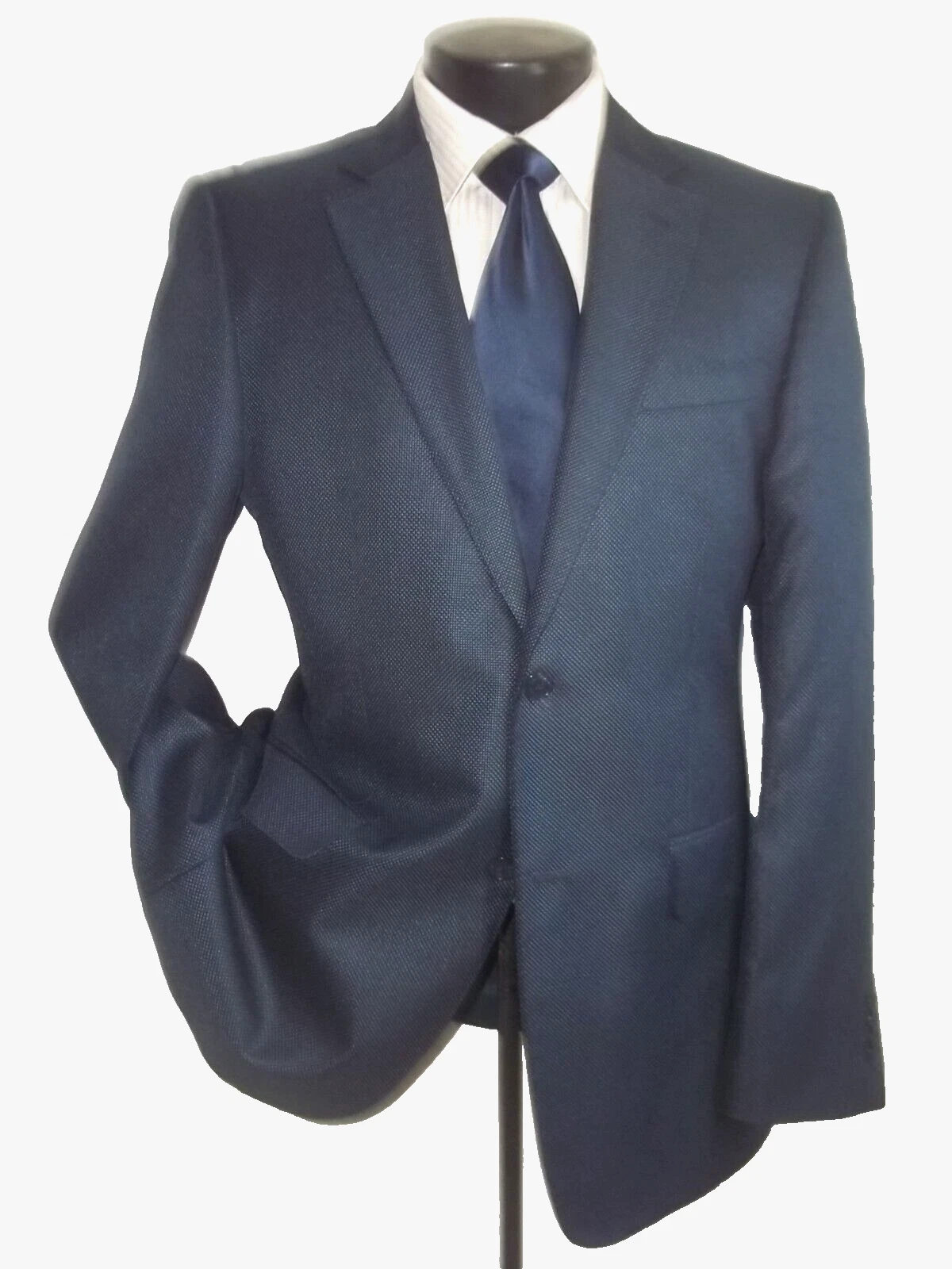  Cappotto giacca VALENTINO blu navy pelle di squalo 2 bottoni lana e seta slim 42R