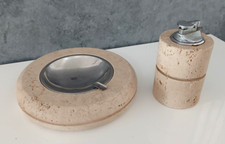 Set Posacenere e Accendino in Marmo Travertino e Acciaio Vintage Modernariato