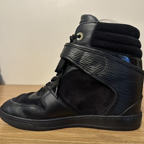 LOUIS VUITTON Black Postmark Epi Leather High Top Sneakers 39 Suede Wedge - Picture 9 of 23