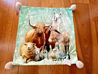 Green Box Art Llama Bull Donkey Sheep And Geese Pillow Cover..NWT