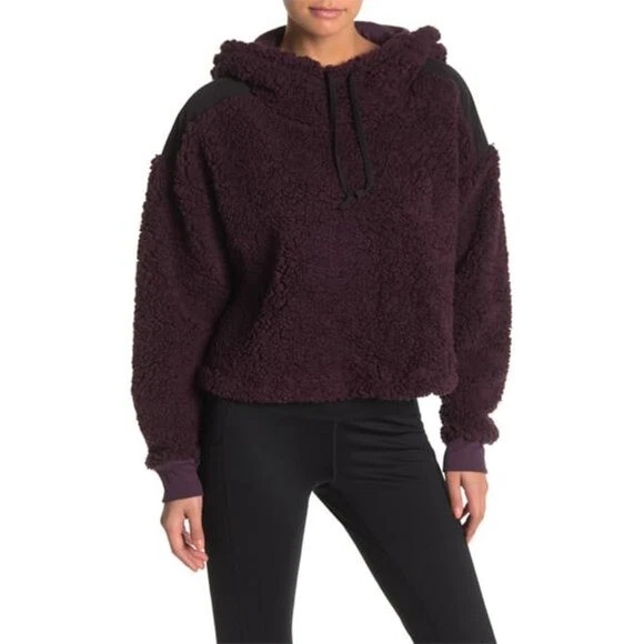 NWT Z By Zella Sheila Fleece Shearling Hooded Pullover Purple Plum Large