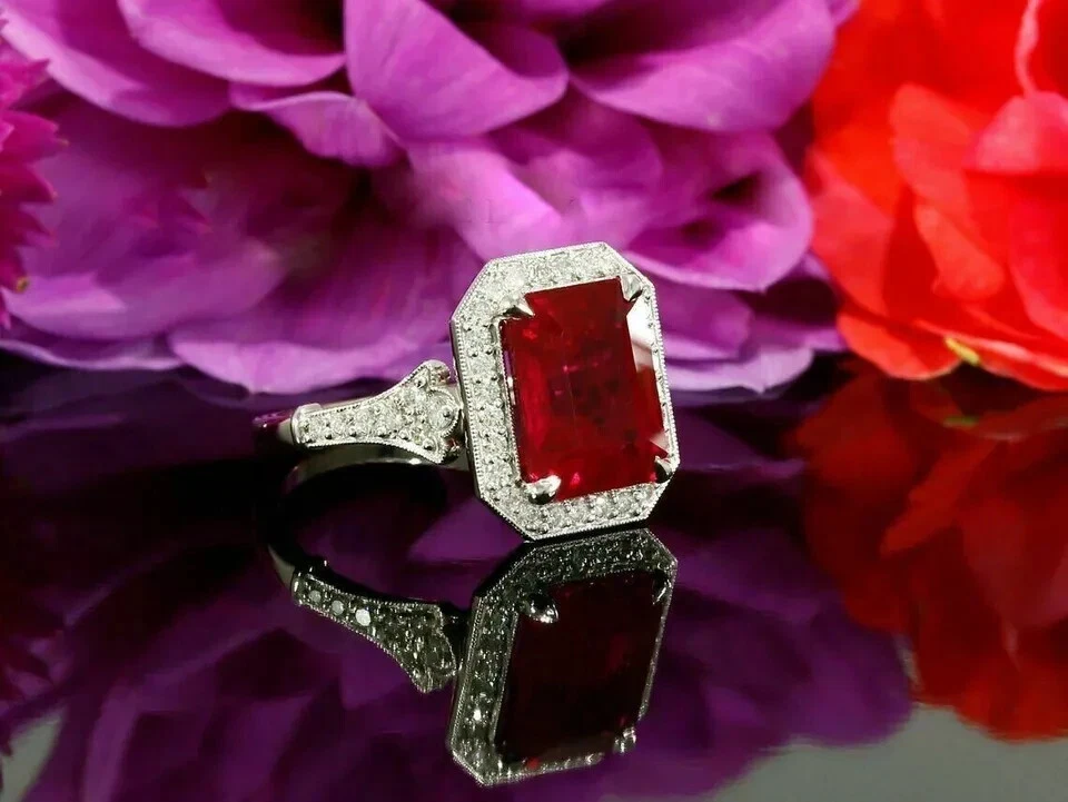 3.82 Ct Real Natural Ruby Diamond Wedding Beautiful Ring 14K Solid White Gold - Image 4 of 4