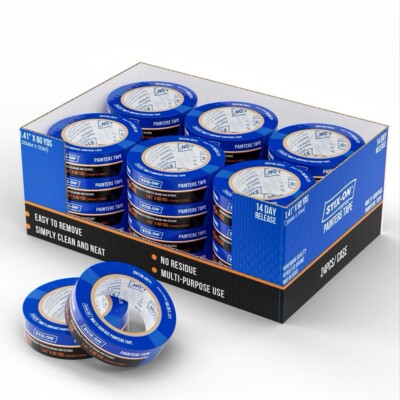STIX-ON 24 Rolls 1-1/2 x60 Painter s Tape Blue Masking Rolls 1.41 inch x 60 yds